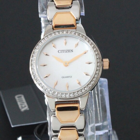 Citizen Women's Quartz Watch Crystal Bezel Mother Of Pearl Dial 24mm - Picture 6 of 11